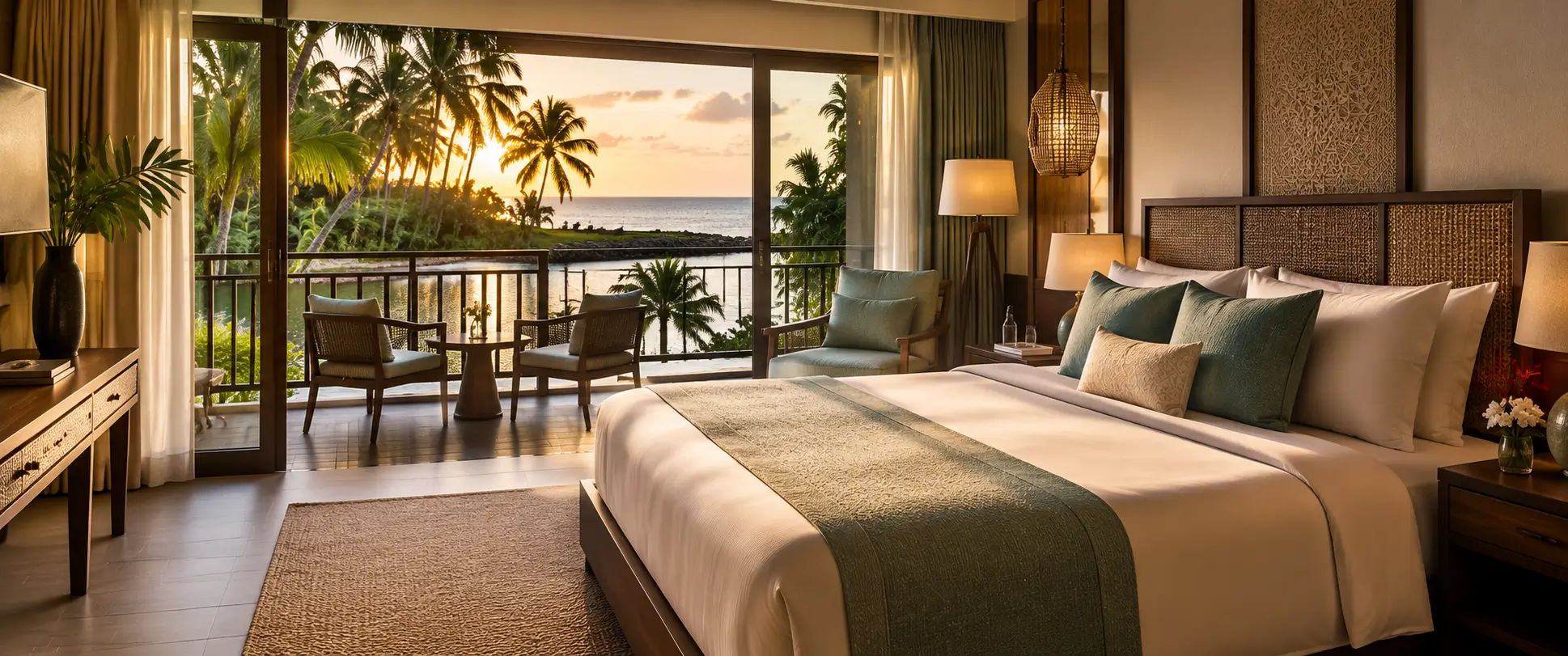 Riverside room at golden hour
